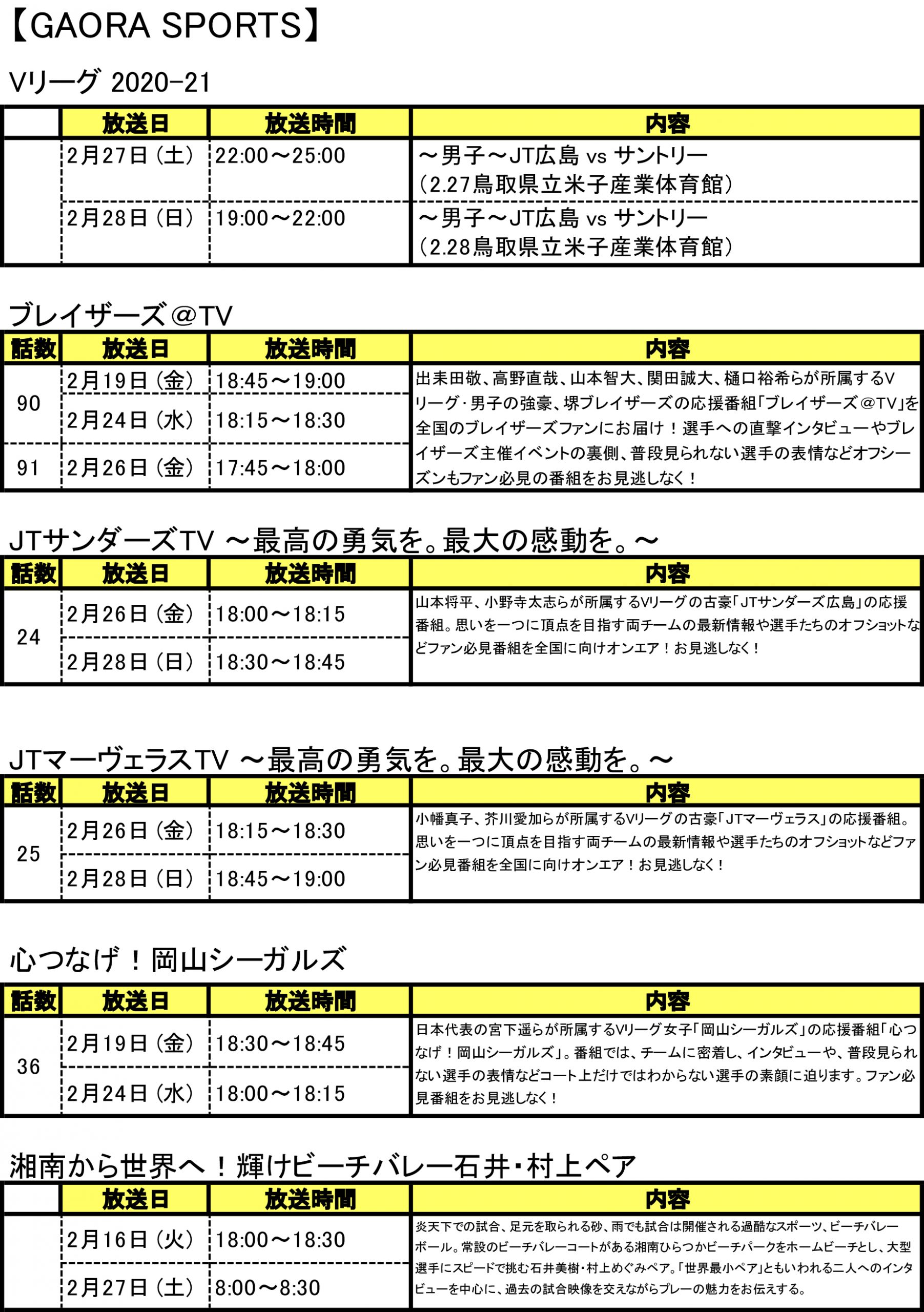 バレーボールテレビ番組情報 前半2 16 28放送予定分 月バレ Com