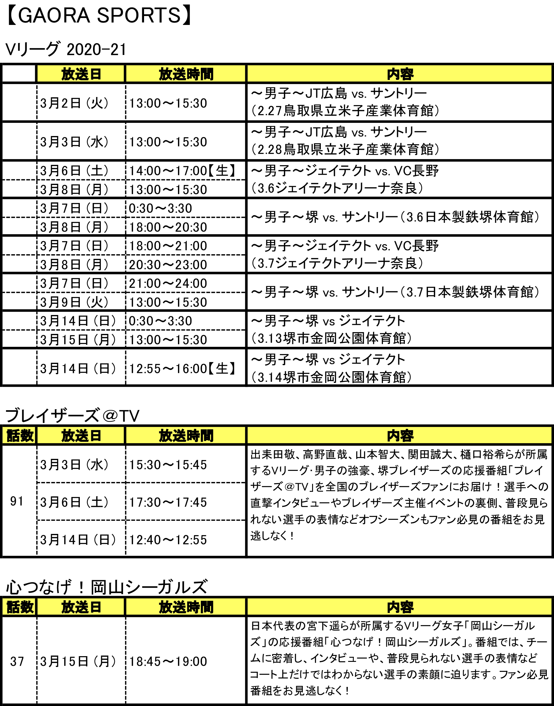 バレーボールテレビ番組情報 3 1 15放送予定分 月バレ Com